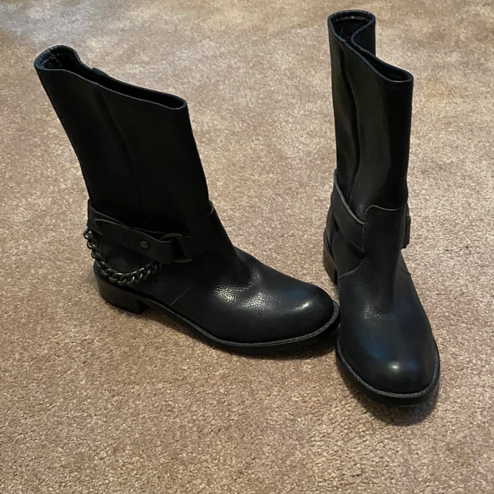 DKNY Black Moto Boots with Chain Detail
